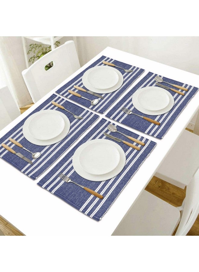 HOKIPO ® IN70 Ribbed Cotton Washable Dining Table Mats (Blue) - 4 Pieces - Image 2