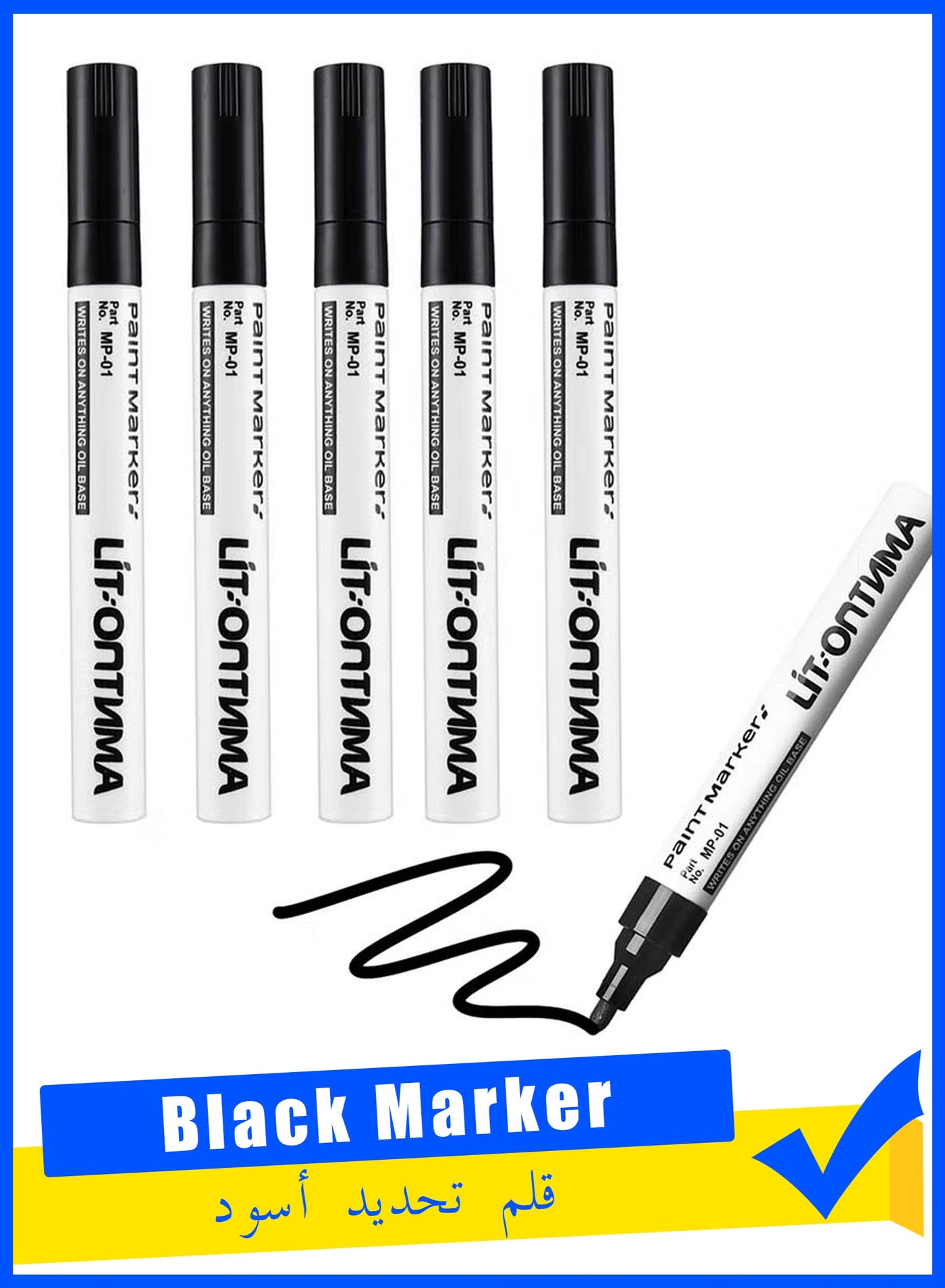 6 Pack Permanent Markers Liquid Chalk Marker Black Marker Fabric Paint Pens Permanent Waterproof Writing Markers for Works on Plastic, Wood, Stone, Metal and Glass for Doodling, Marking (Black)