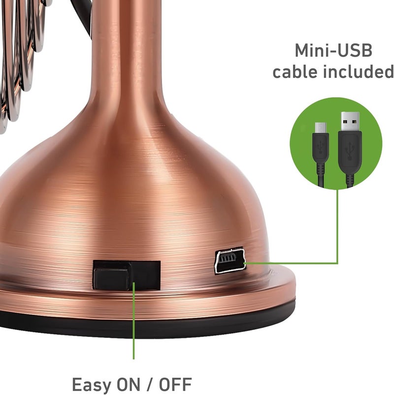 HOLMES 4 Mini Heritage Desk Fan USBPowered Single Speed 4 Blades Adjustable 100 Head Tilt Metal Construction Ideal for Home Dorm Rooms Bedrooms Office or Travel Vintage Brushed Copper - Image 3