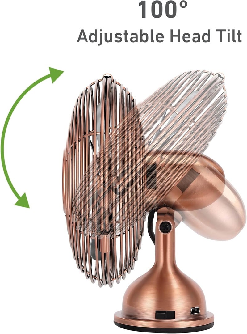 HOLMES 4 Mini Heritage Desk Fan USBPowered Single Speed 4 Blades Adjustable 100 Head Tilt Metal Construction Ideal for Home Dorm Rooms Bedrooms Office or Travel Vintage Brushed Copper - Image 5