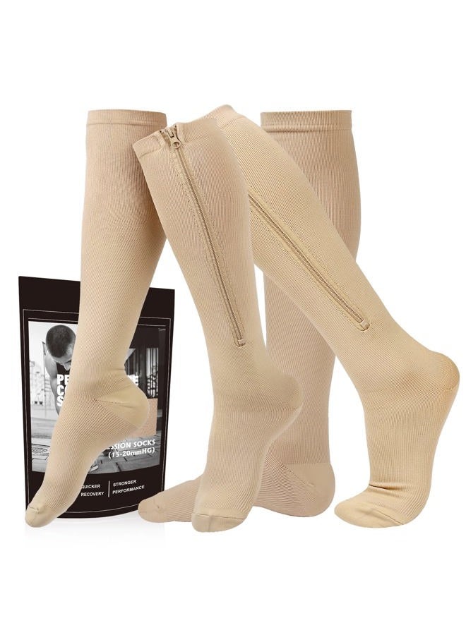 cerpite Zipper Compression Socks, 2 Pairs 15-20 mmHg Closed Toe Compression Stockings for Men Women，Suit for Running - Image 1