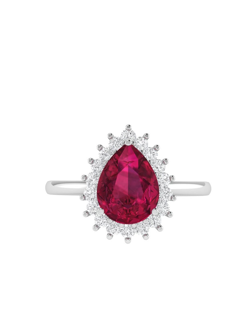 Capri Gold Diana Pear Ruby and Glistering Diamond Ring in 18K White Gold  - Image 1