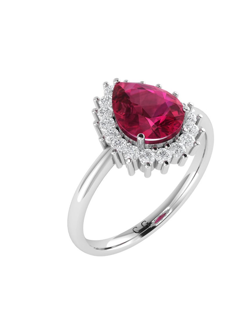Capri Gold Diana Pear Ruby and Glistering Diamond Ring in 18K White Gold  - Image 2
