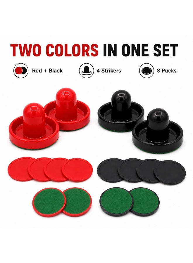 SRLIWHITE Air Hockey Striker & Puck Set, Red & Black Tabletop Game Accessories (4 Pushers, 4 Felt Pads, 8 Pucks) - Image 5