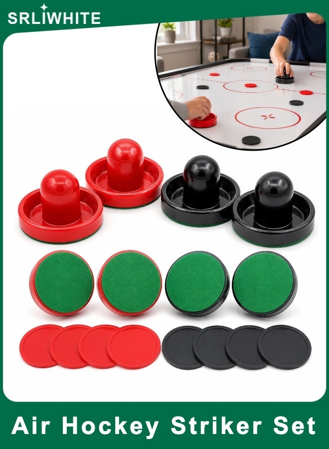 SRLIWHITE Air Hockey Striker & Puck Set, Red & Black Tabletop Game Accessories (4 Pushers, 4 Felt Pads, 8 Pucks)