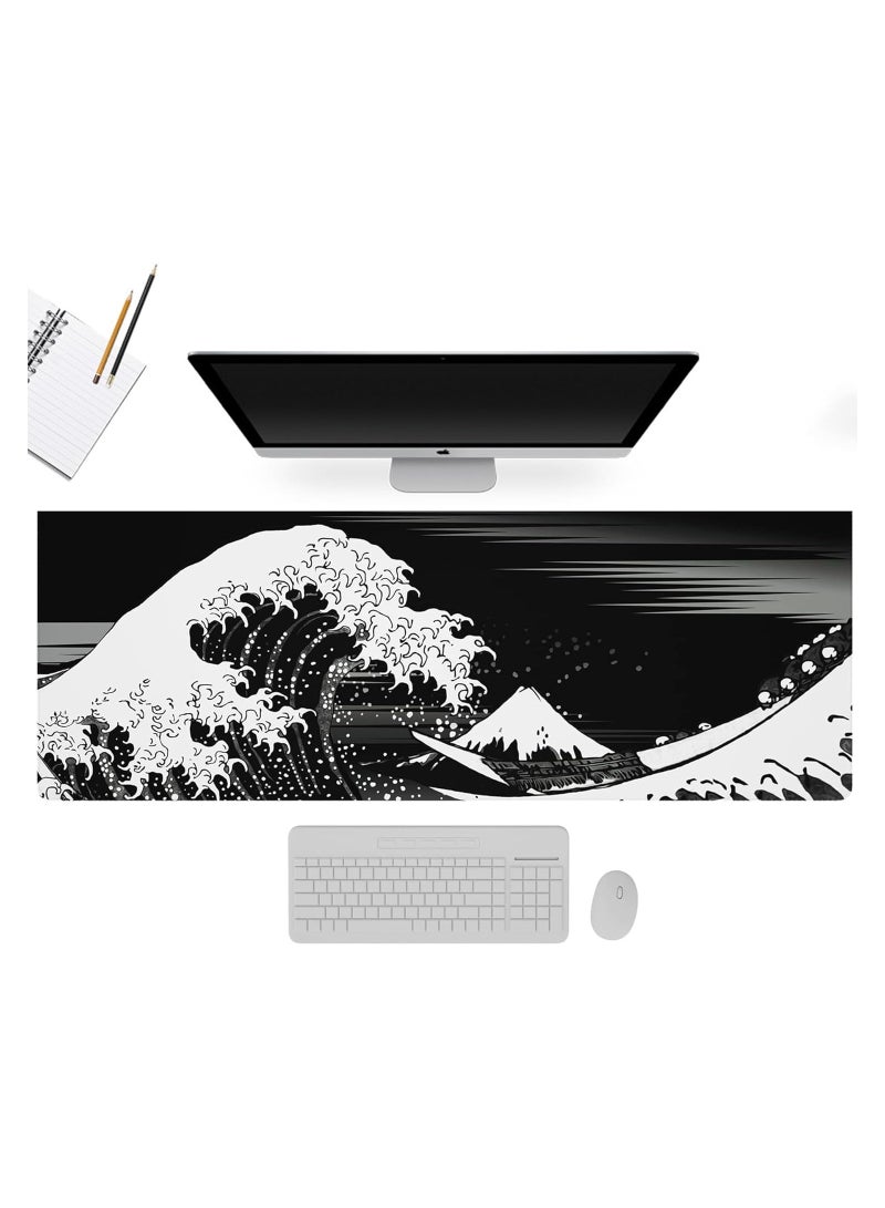 general Large Gaming Mouse Pad with Stitched Edges, Minimalist Topographic Map Desk Mat, Extended XL Mousepad with Anti-Slip Base, Cool Desk Pad for Keyboard and Mouse (Black) - Image 2