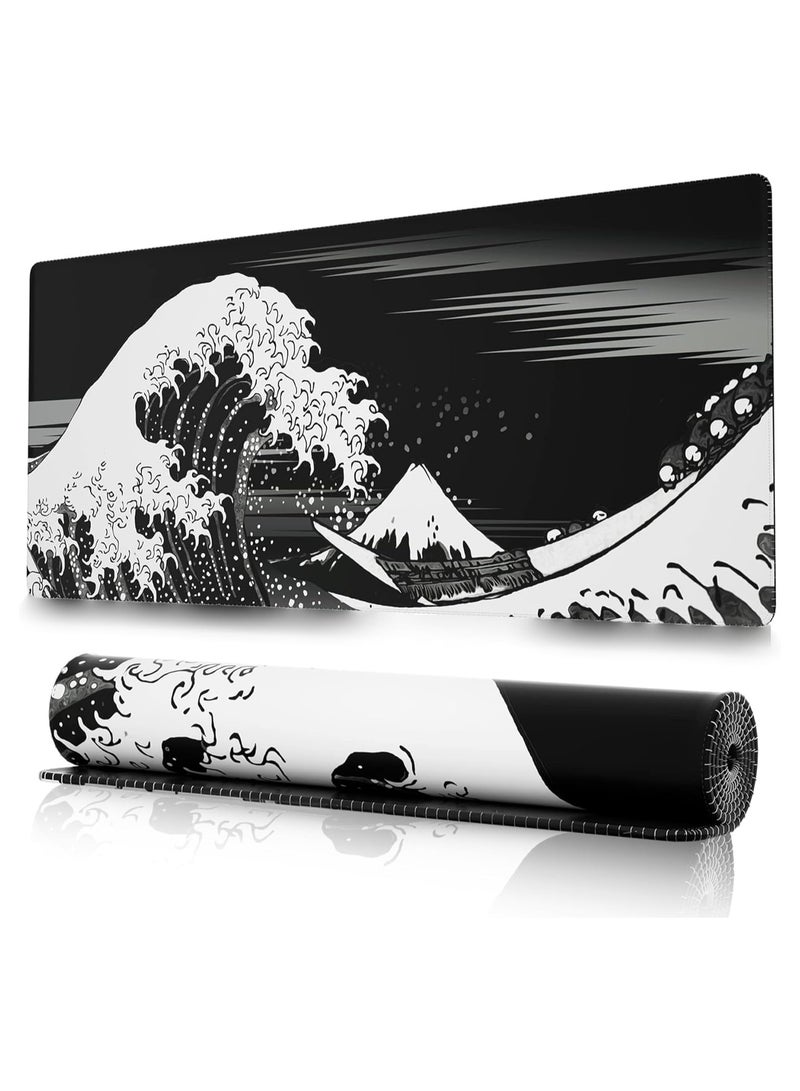 general Large Gaming Mouse Pad with Stitched Edges, Minimalist Topographic Map Desk Mat, Extended XL Mousepad with Anti-Slip Base, Cool Desk Pad for Keyboard and Mouse (Black) - Image 1