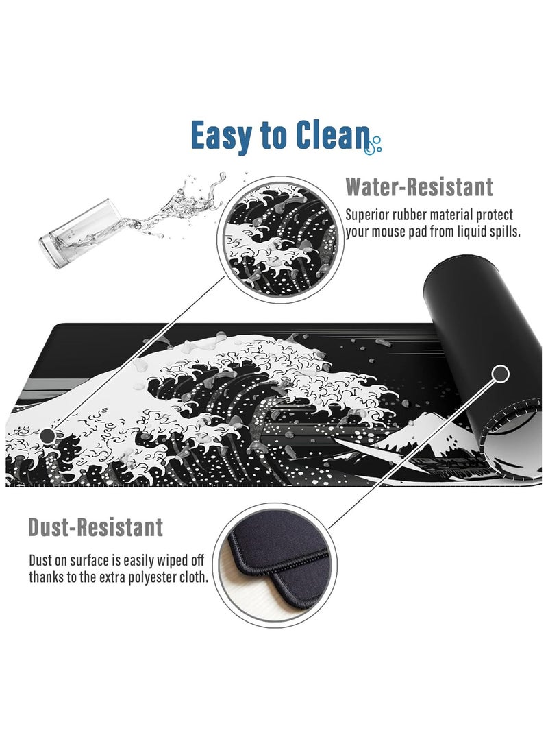 general Large Gaming Mouse Pad with Stitched Edges, Minimalist Topographic Map Desk Mat, Extended XL Mousepad with Anti-Slip Base, Cool Desk Pad for Keyboard and Mouse (Black) - Image 5