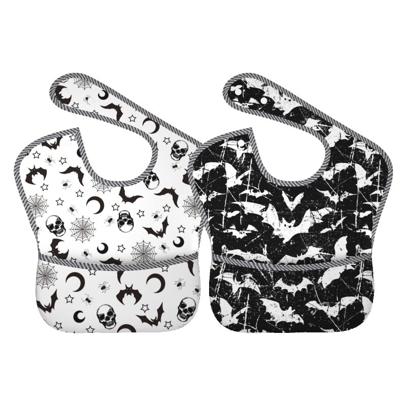Qwalnely Goth Bibs Baby Stuff Bat Bibs Baby Stuff 2Packs for 6-24 Months Waterproof Washable Fabric - Image 1