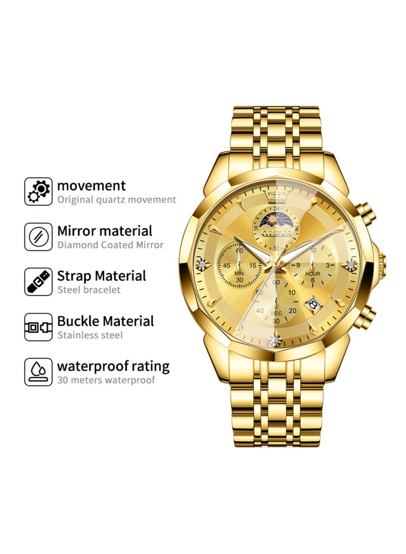 OLEVS High-End Luxurious Men's Watch Waterproof Multifunctional Stainless Steel Strap Durable Anti-Slip Coated Glass Stylish Luminous Timepiece - Image 1