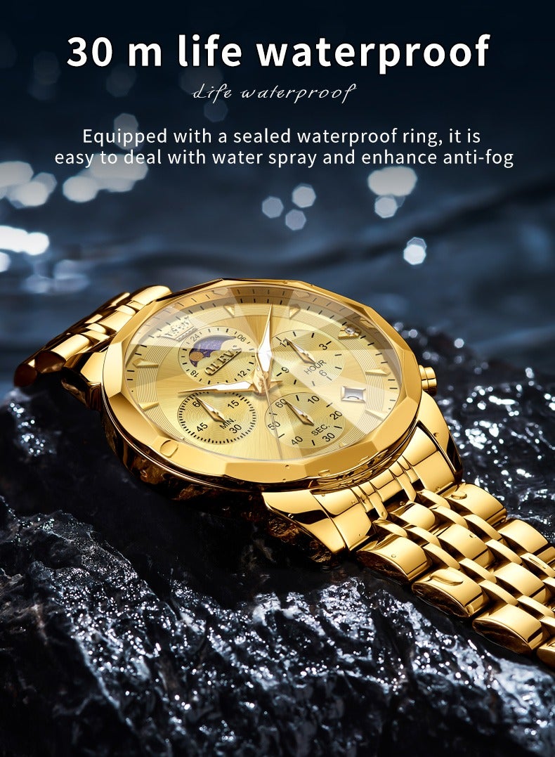 OLEVS High-End Luxurious Men's Watch Waterproof Multifunctional Stainless Steel Strap Durable Anti-Slip Coated Glass Stylish Luminous Timepiece - Image 3