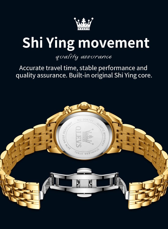 OLEVS High-End Luxurious Men's Watch Waterproof Multifunctional Stainless Steel Strap Durable Anti-Slip Coated Glass Stylish Luminous Timepiece - Image 5