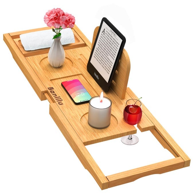 PREMIUM BAMBOO BATHTUB TRAY CADDY BATH TUB TRAY TABLE FOR BATHTUB BATH CADDY TRAY FOR BATHTUB EXPANDABLE SIZE FITS MOST BATH TUBS