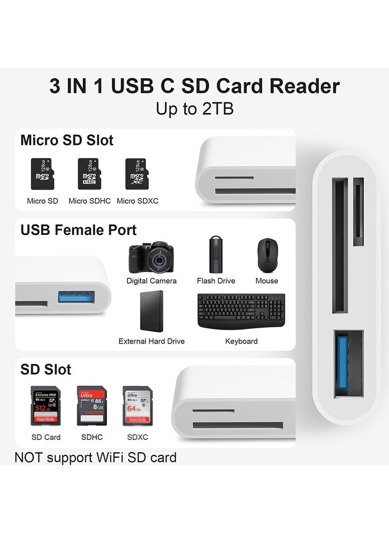 Super ZYouth SD Card Reader for iPhone, Lightning to SD Card Reader, 3-in-1 SD Card Reader for SD Card/Micro SD Digital Camera Adapter Compatible with iPhone, Plug and Play SD Card Reader  - Image 2