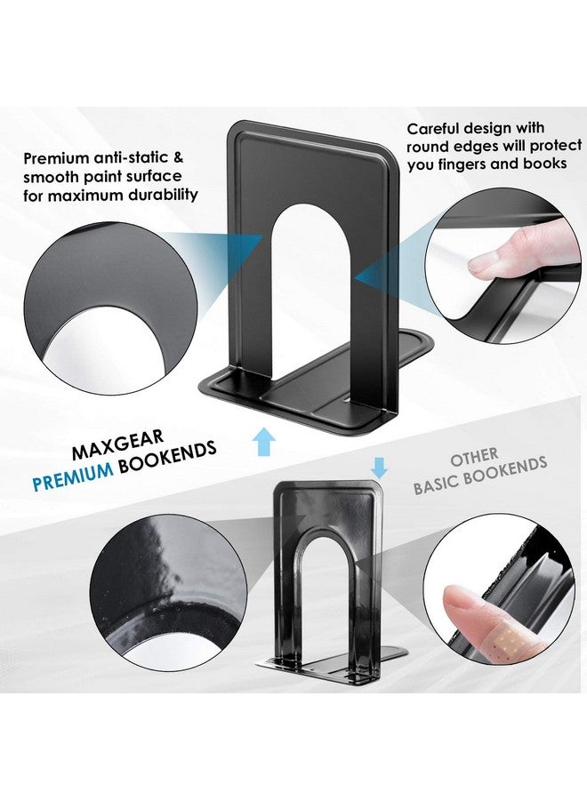MaxGear Book Ends Universal Premium Bookends For Shelves, Non-Skid Bookend, Heavy Duty Metal Book End, Book Stopper For Books/Movies/Cds/Video Games, 6 X 4.6 X 6 In, Black (8 Pairs/16 Pieces, Large) - Image 2