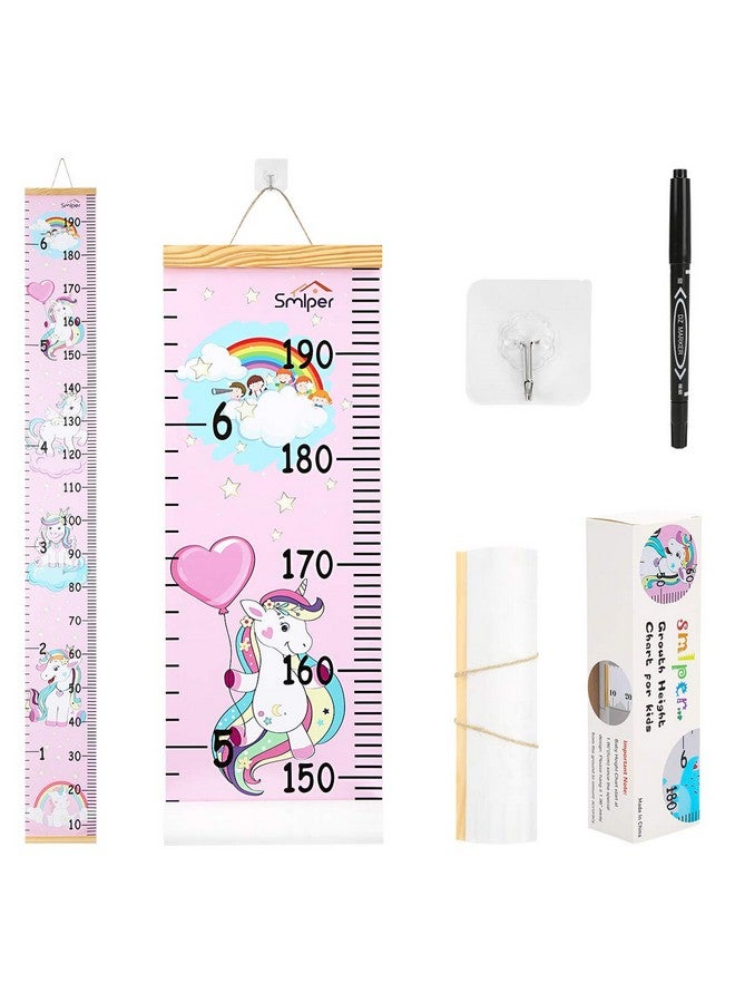 Smlper Growth Chart for Kids,Child Height Chart Ruler for Wall,Wood Frame Fabric Canvas Height Measurement Ruler for Kids Nursery Room,Removable Wall Decor 79"x7.9" - Image 1