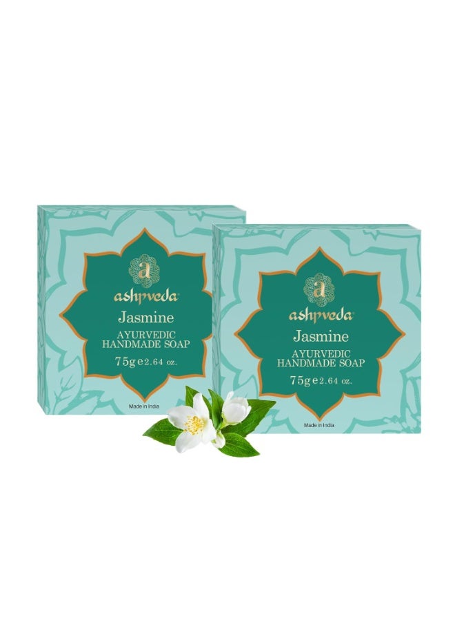 Ashpveda Ayurvedic Jasmine & Mogra Bath Soap Herbal Cleanser, Gentle Skin Care, Natural Scent, Nourishing Bath Bar for Skin Brightening & Moisturizing (75gm) (Pack Of 2) - Image 1