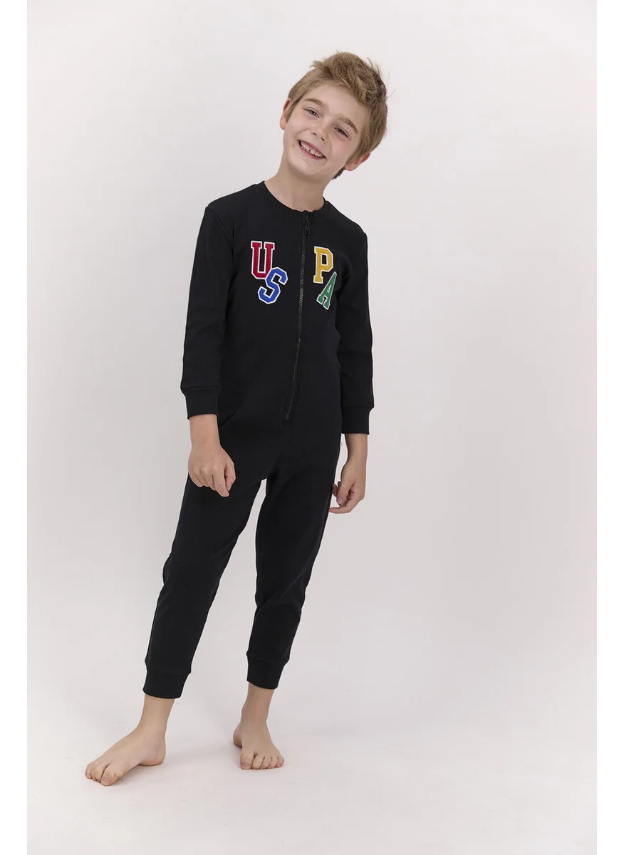 يو اس بولو اسن U.s.polo Assn Licensed Black Boy Long Sleeve Jumpsuit