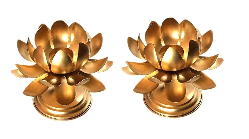 Option Gallery Option Gallery Metal Lotus Shape Candle Stand with Tea Light Holder Pack of 2