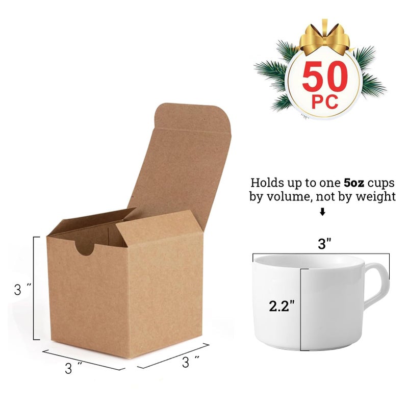 MESHA 50PC Brown Gift Box 3x3x3'' Small Cardboard Gift Boxes with Lids, Bridesmaid Proposal Gifts Box, Bridal, Cupcake Box, Groomsmen Proposal Box - Image 2