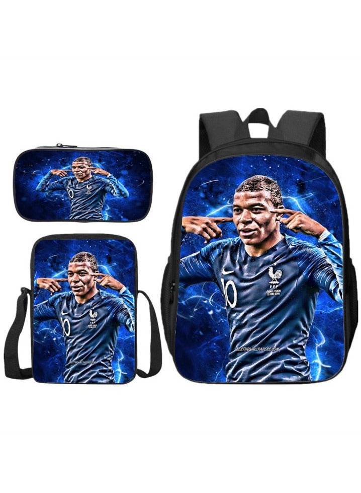 Mbappe Children Backpack Daypack Schoolbag Teen Boys School Book bag with Lunch Box Pen Case 3 in 1