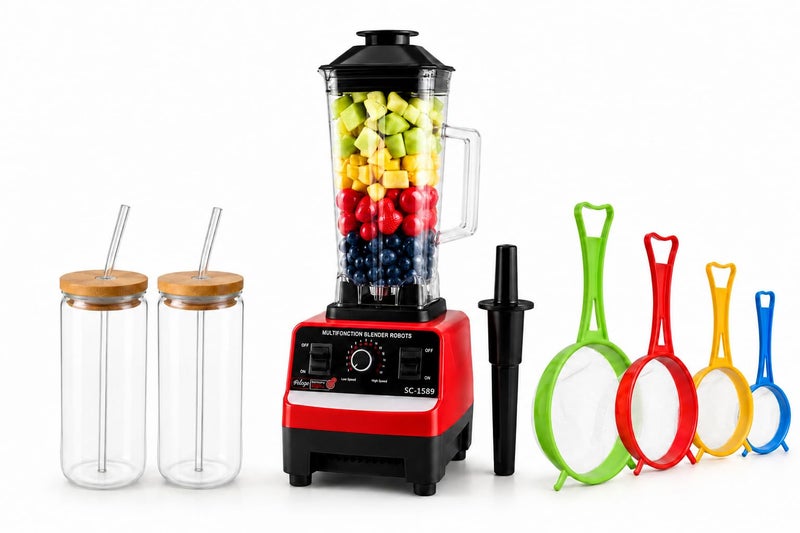 Blender 4500W Heavy Duty Commercial Grade Blender 6 Blades Mixer Juicer for Fruit Food Processor Grinder Mill, Chopper Mill, and Ice Smoothies Powerful Motor: Equipped with a 4500W heavy-duty commerci - Image 1