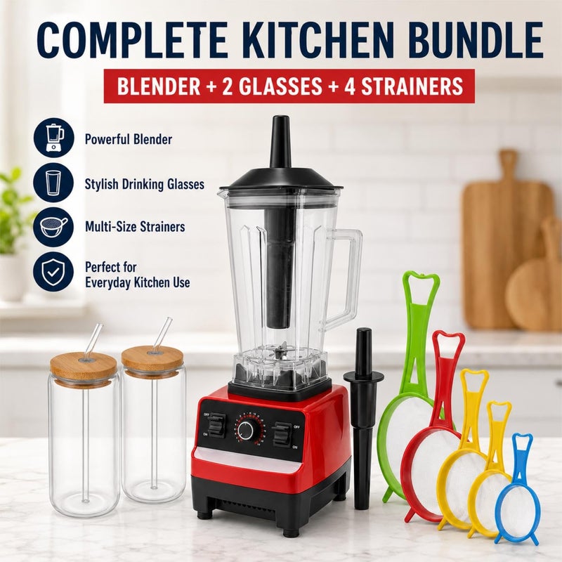 Blender 4500W Heavy Duty Commercial Grade Blender 6 Blades Mixer Juicer for Fruit Food Processor Grinder Mill, Chopper Mill, and Ice Smoothies Powerful Motor: Equipped with a 4500W heavy-duty commerci - Image 2