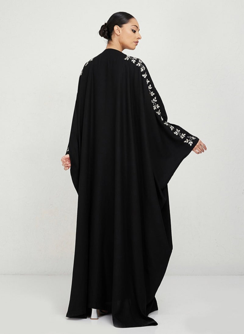 Rosette Abaya Embellished Embroidery Abaya with Matching Shella - Image 3