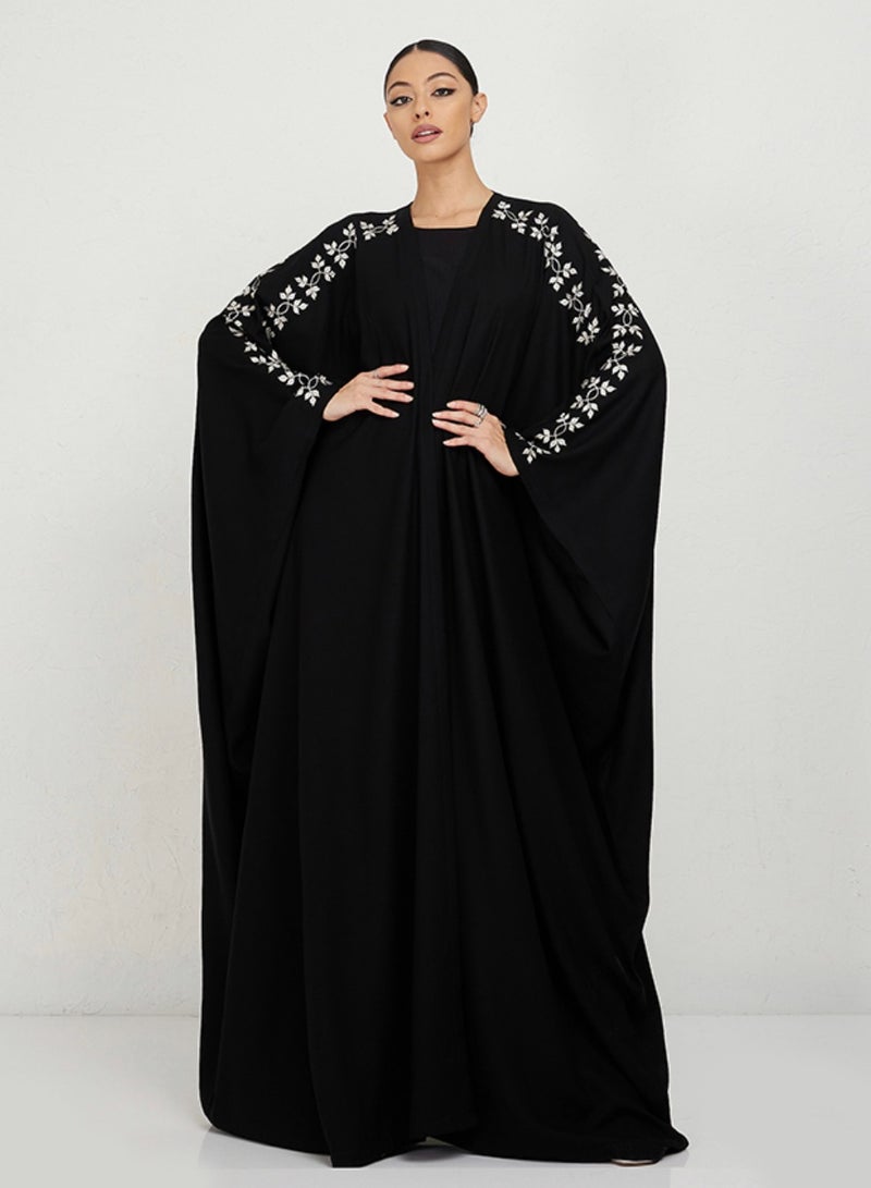 Rosette Abaya Embellished Embroidery Abaya with Matching Shella - Image 1