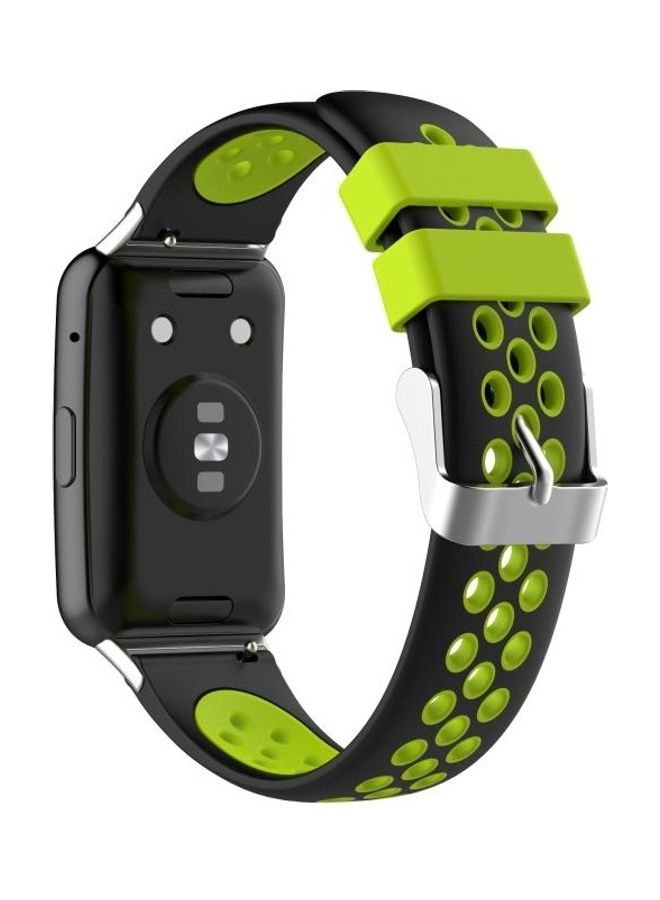 BGM Silicone Replacement Watchband For Huawei Watch Fit Black/Green - Image 5