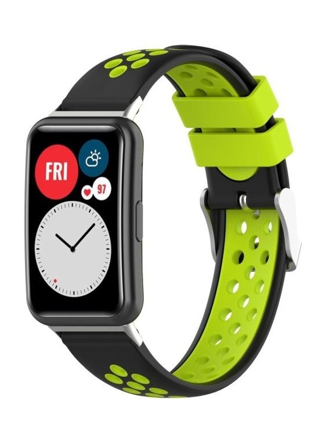 BGM Silicone Replacement Watchband For Huawei Watch Fit Black/Green - Image 4