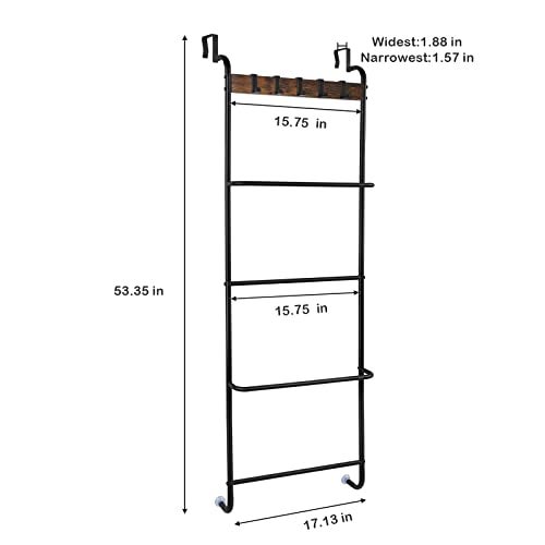 BTY Over The Door Towel Rack Bathroom Behind Door Towel Holder with Hooks 5 Tier Over The Door Towel Bar Hanger Organizer for Bathroom Bedroom Bathroom Accessories, Metal (Black) - Image 2