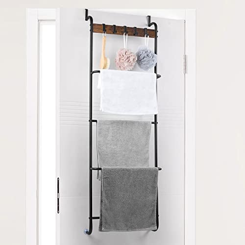 BTY Over The Door Towel Rack Bathroom Behind Door Towel Holder with Hooks 5 Tier Over The Door Towel Bar Hanger Organizer for Bathroom Bedroom Bathroom Accessories, Metal (Black) - Image 1