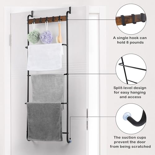 BTY Over The Door Towel Rack Bathroom Behind Door Towel Holder with Hooks 5 Tier Over The Door Towel Bar Hanger Organizer for Bathroom Bedroom Bathroom Accessories, Metal (Black) - Image 4