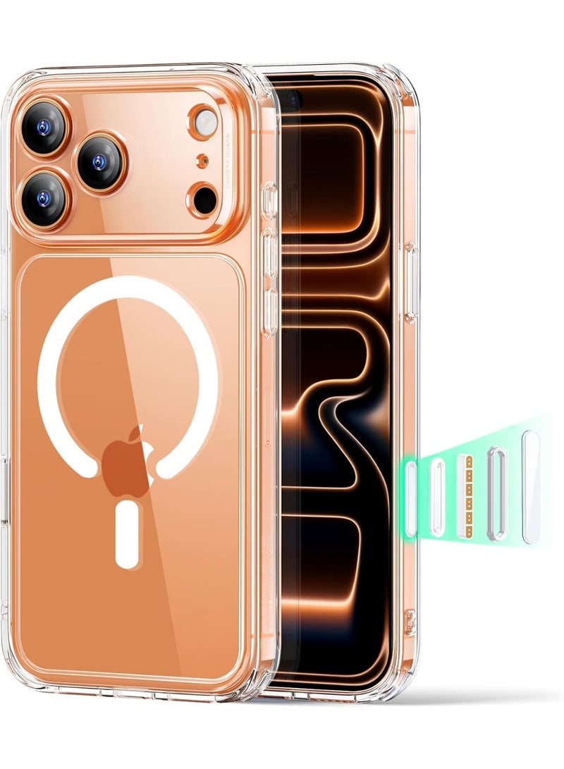 جراب موبايل ايفون 17 برو ماكس (iPhone 17 Pro Max) مضاد للصدمات, غطاء حماية مغناطيسي مضاد للخدش يدعم الشحن اللاسلكي ماج سيف MageSafe, مصنوع من البولي يورثين الحراري عالي الجودة - شفاف - Image 1