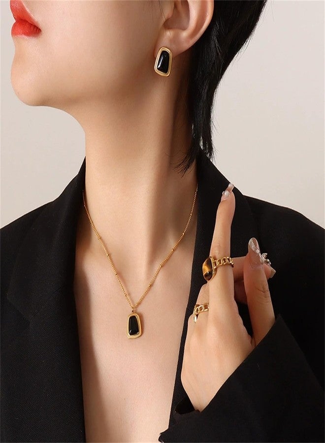 WCRAZYE Chunky Gold Square Earrings for Women Boho Vintage Geometric Stone Earrings Big Square Earring Stainless Steel Statement Geometric Stud Jewelry (Gold) - Image 3