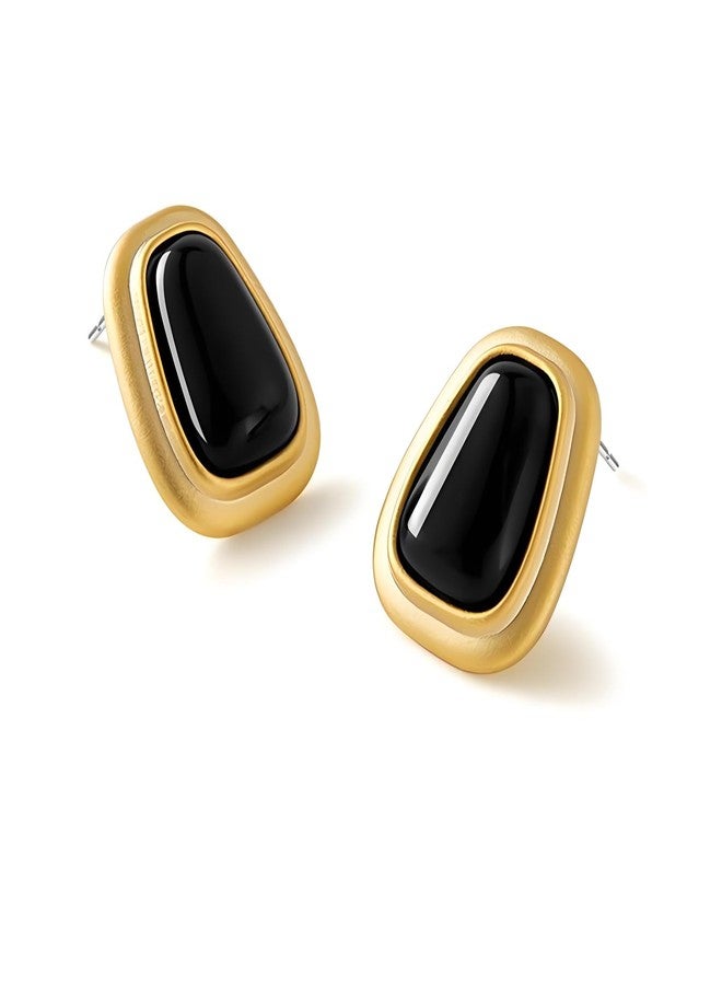 WCRAZYE Chunky Gold Square Earrings for Women Boho Vintage Geometric Stone Earrings Big Square Earring Stainless Steel Statement Geometric Stud Jewelry (Gold) - Image 1
