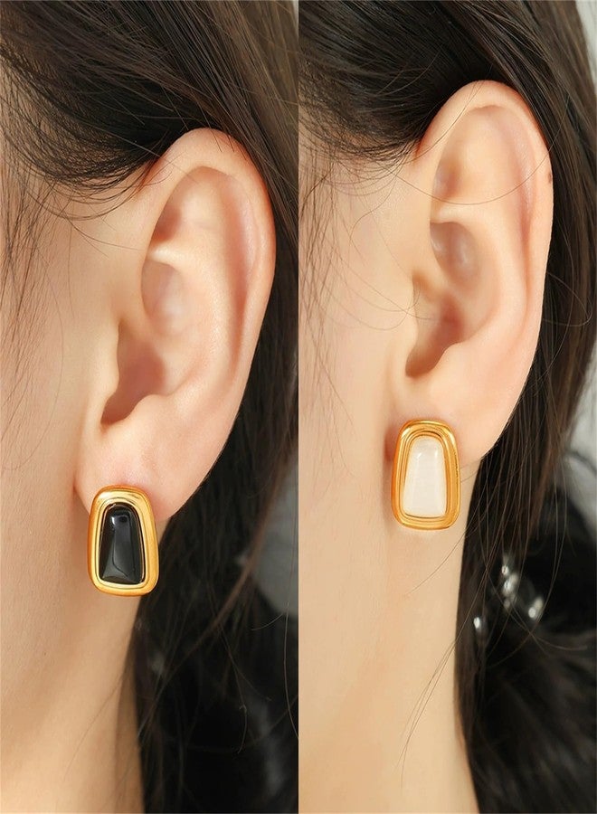 WCRAZYE Chunky Gold Square Earrings for Women Boho Vintage Geometric Stone Earrings Big Square Earring Stainless Steel Statement Geometric Stud Jewelry (Gold) - Image 2