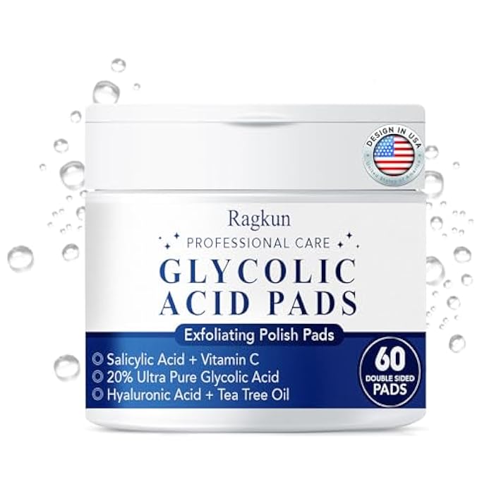 Ragkun Glycolic Acid Pads, Exfoliating Resurfacing Pads for Face with Salicylic Acid Pad with Tea Tree Oil, Exfoliating Face Peel & Radiance Deep Cleaning Effect, 60 Count - Image 1
