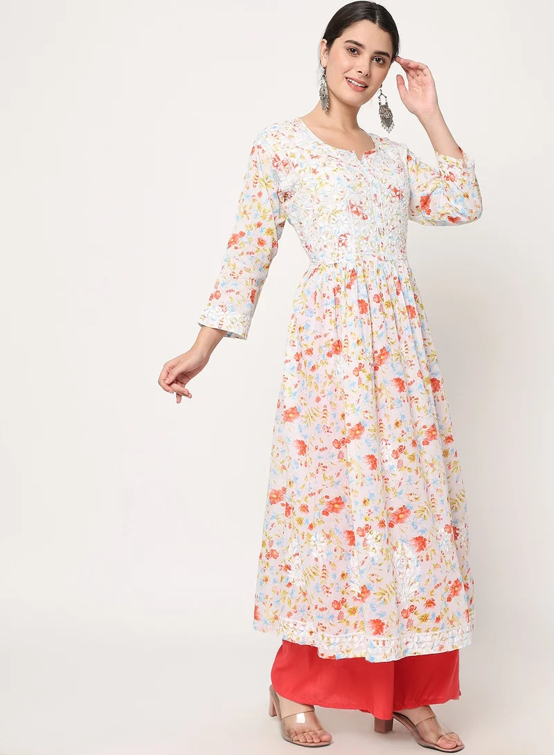 Alaya Women Hand Embroidered Chikankari Cotton Kurta-AL3582