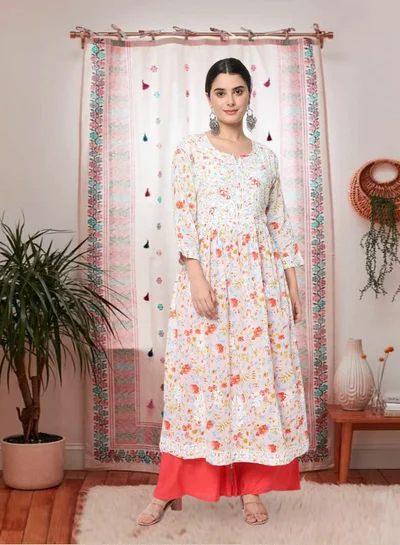 Alaya Women Hand Embroidered Chikankari Cotton Kurta-AL3582