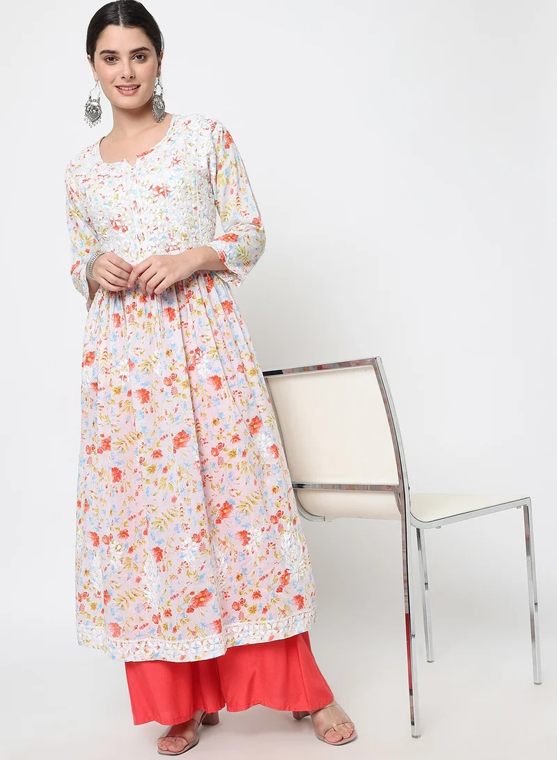 Alaya Women Hand Embroidered Chikankari Cotton Kurta-AL3582