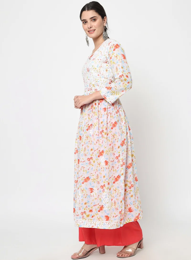 Alaya Women Hand Embroidered Chikankari Cotton Kurta-AL3582
