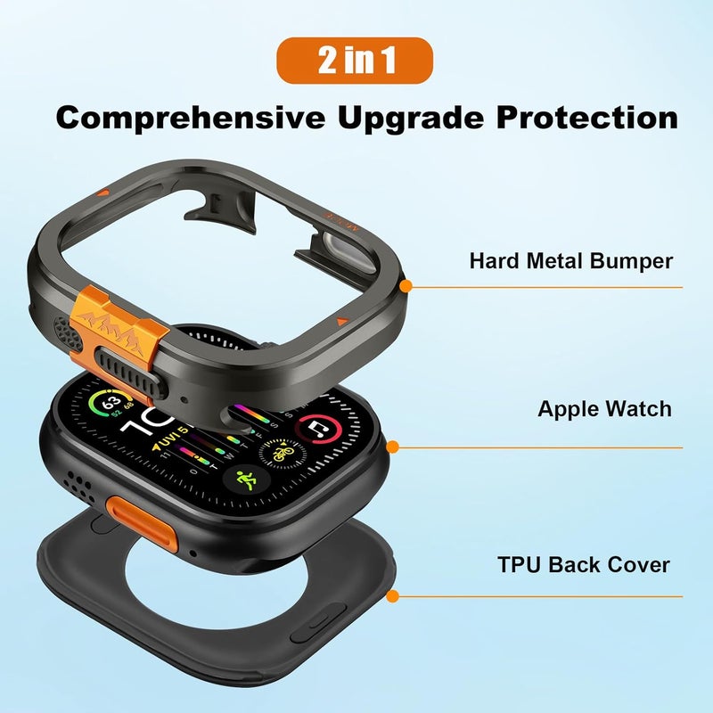 2 in-1 Metal Cover Compatible with Apple Watch Ultra 2/1 Case 49mm, Rugged Bumper with Back Protector for iWatch Ultra 49mm, Graphite - Image 2