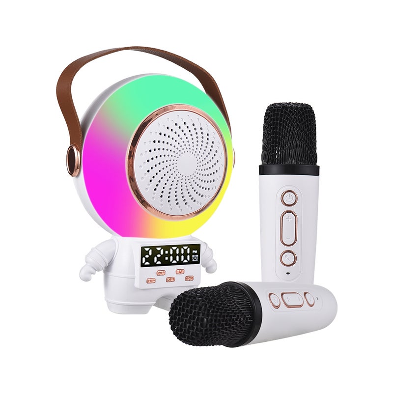 Mini Karaoke Machine Astronaut Shape Speaker Portable BT Mic and Speaker Set with 2 Wireless Microphone LED Color Light Handheld Mic Karaoke Gifts for Birthday Party Outdoor Home KTV Set - Image 1