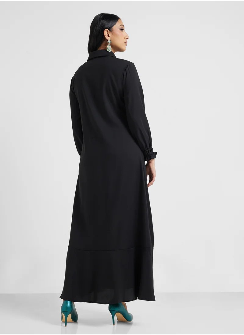 Khizana Shirt Dress With Ruffled Trim