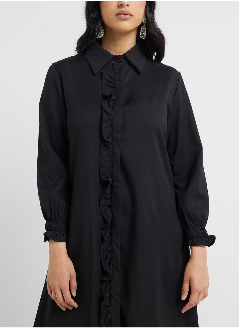 Khizana - Shirt Dress With Ruffled Trim - Image 1