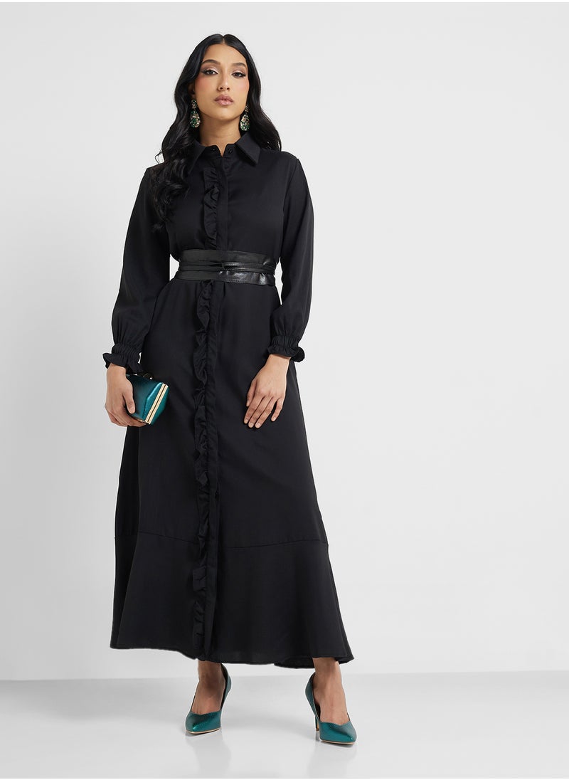 Khizana - Shirt Dress With Ruffled Trim - Image 1