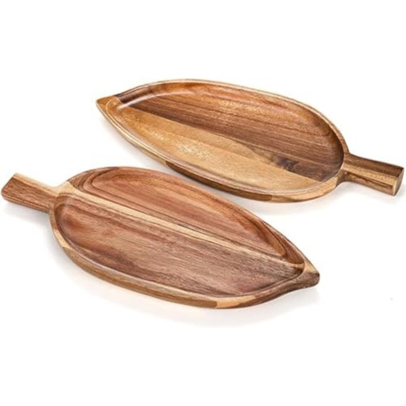 2 PCS Wood Serving Trays, Leaf Shaped Food Platters for Entertaining, Rustic Appetizer Boards for Charcuterie and Cheese, Decorative Tableware for Parties, Small Serving Dishes for Fruit - Image 2