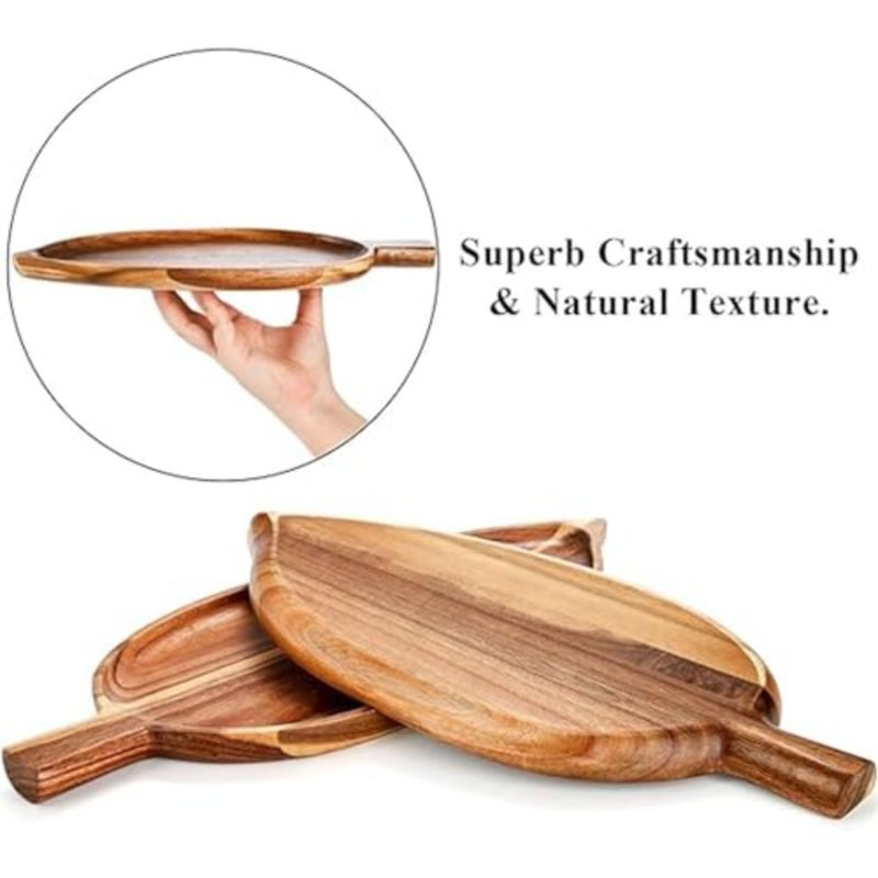 2 PCS Wood Serving Trays, Leaf Shaped Food Platters for Entertaining, Rustic Appetizer Boards for Charcuterie and Cheese, Decorative Tableware for Parties, Small Serving Dishes for Fruit - Image 4
